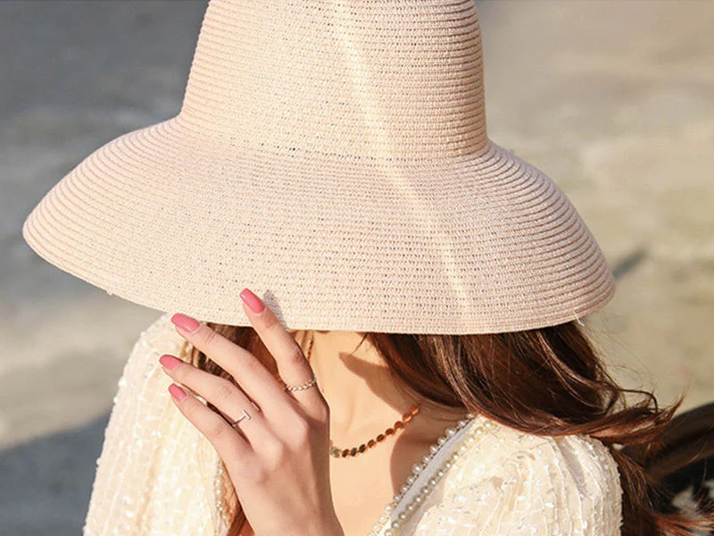 Sun Straw Hat Wide Brim Floppy Derby Summer Beach Cap - PINK - Image 2