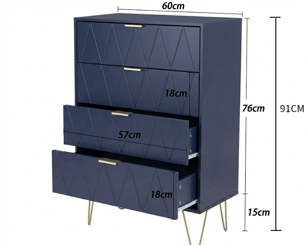 Tallboy Chest of Drawers - 4-Drawer Dressers for Bedroom (Navy) - Image 10