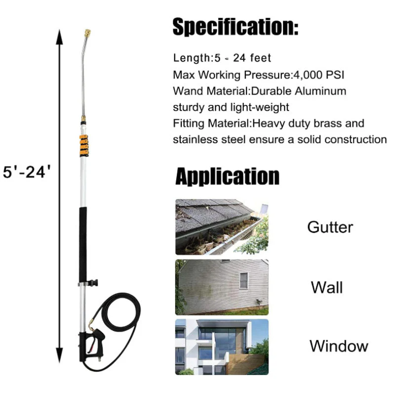 Telescoping Pressure Washer 7.3m Pole with Harness - Image 4