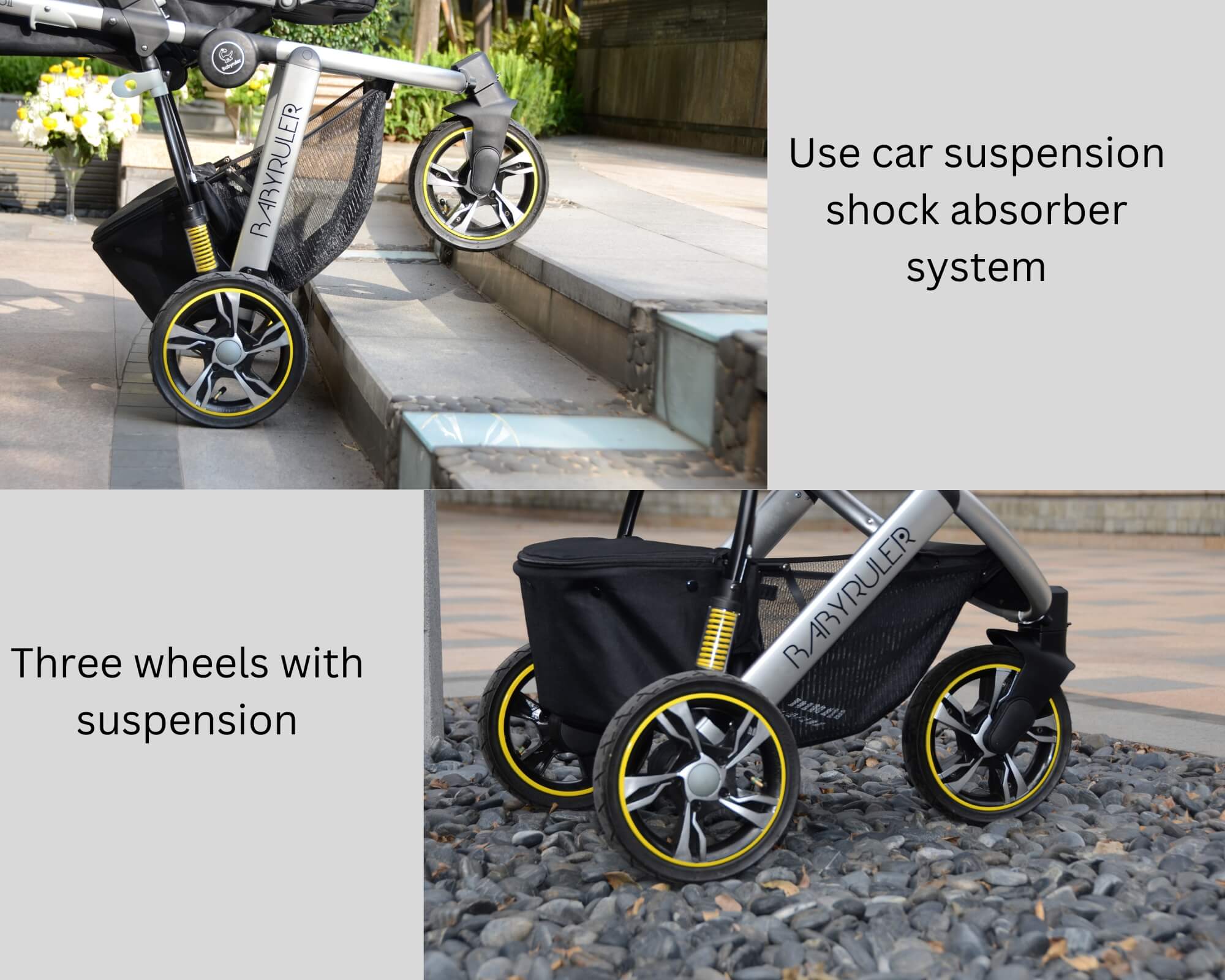 Three Wheels High Landscape Baby Stroller-Black - Image 17