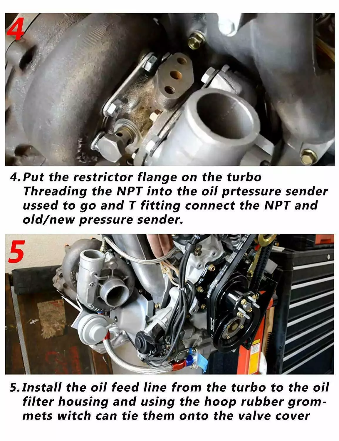 Turbo Charger Oil Drain Return Line Oil Feed Complete Kit Fit for T3 T4 GT35 T70 T66 - Image 12