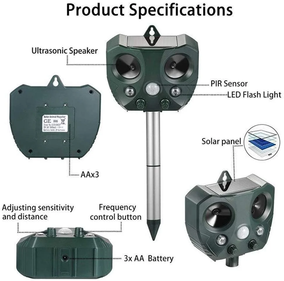 Ultrasonic Solar Powered Insect Animal Repeller Pir Dog Cat Scarer - Image 2