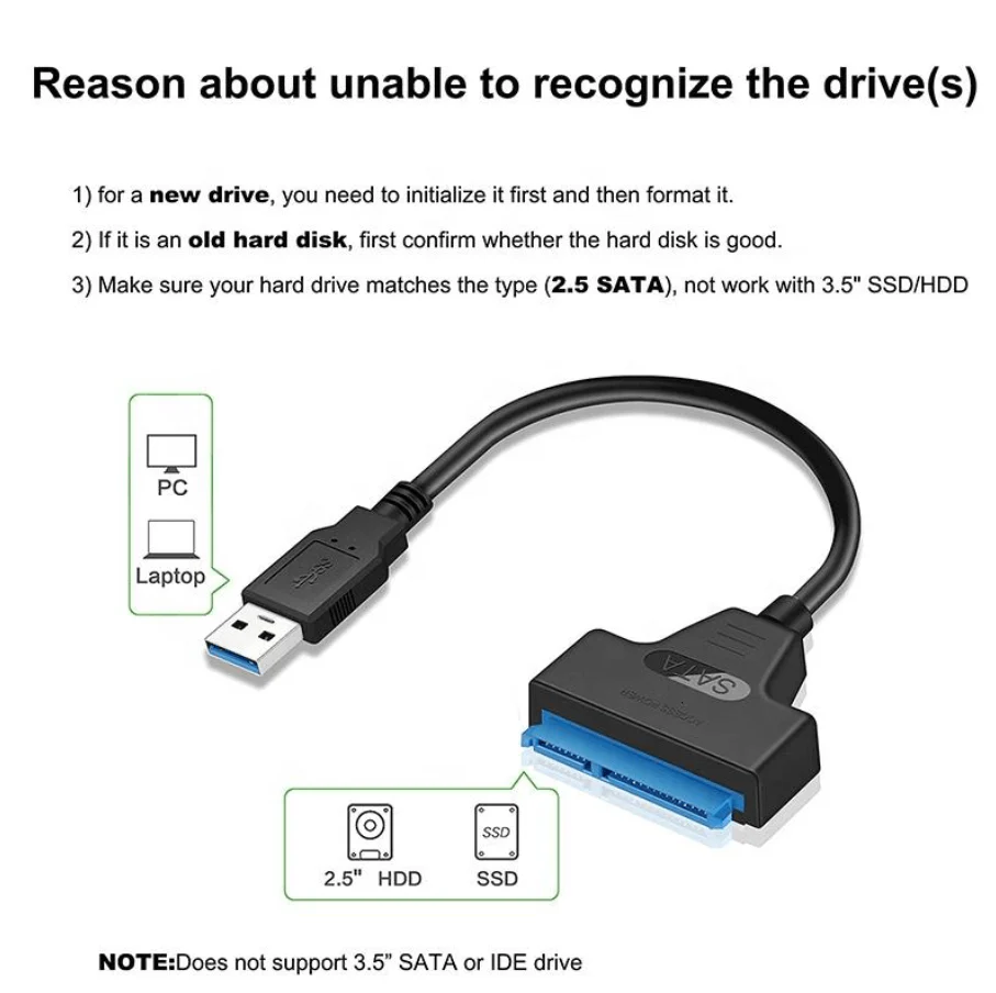 USB 3.0 to SATA Adapter Cable 2.5 Inch 5Gbps 22 Pin - Image 3