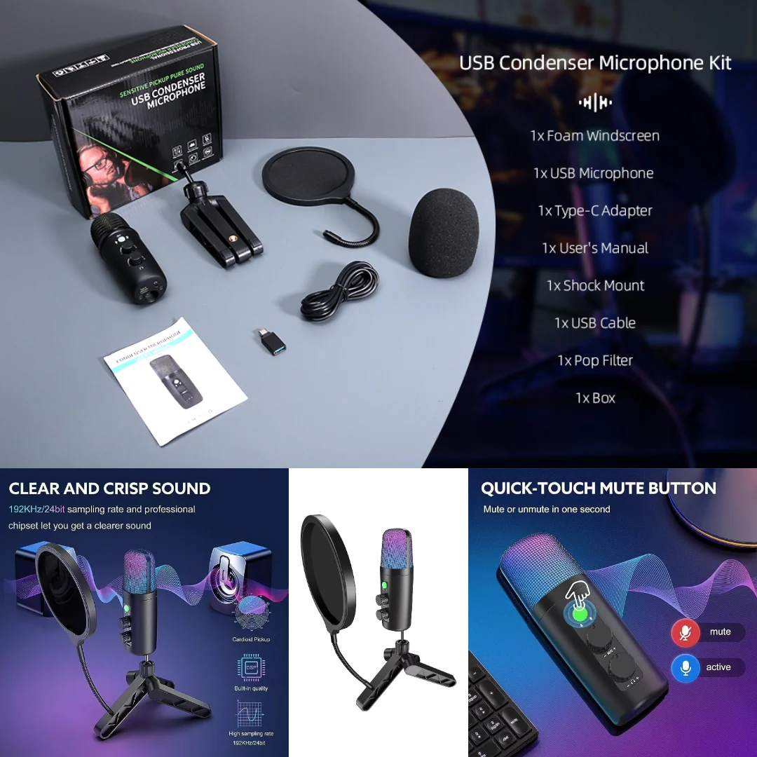 USB Microphone Adjustable Sound Volume Noise Reduction - Image 6