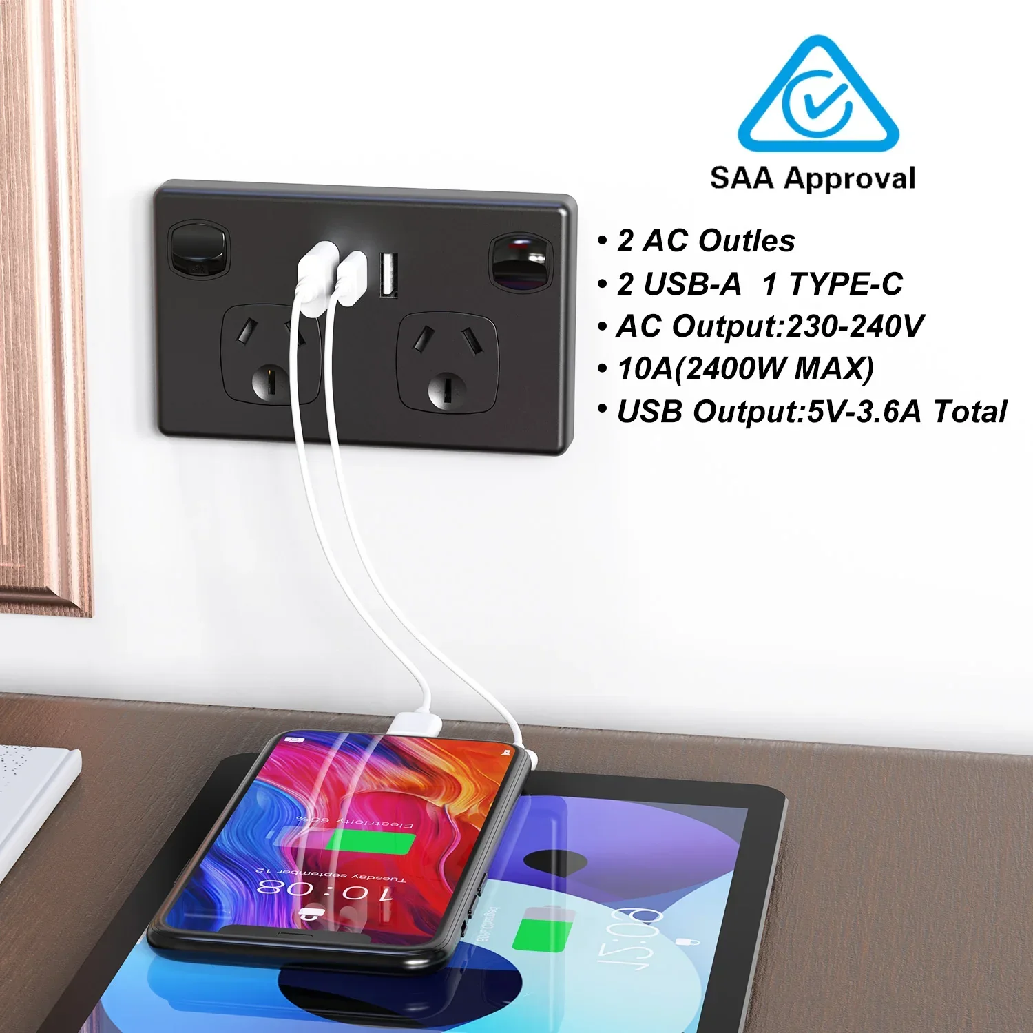 USB Type C Wall Socket Power Point - White - Image 6