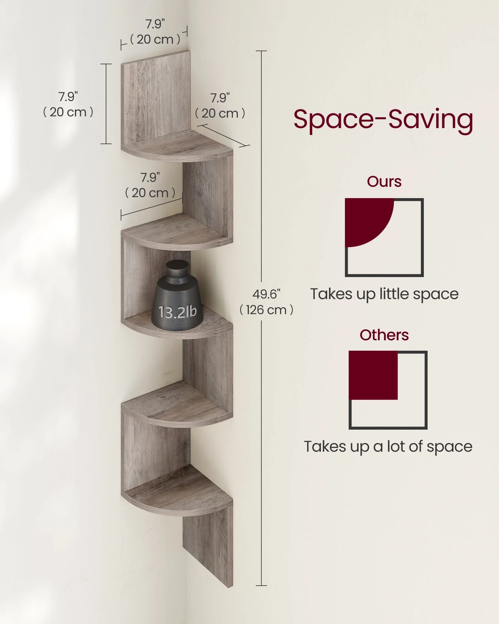 Vasagle 5-tier Floating Wall Bookshelf - Greige - Image 3
