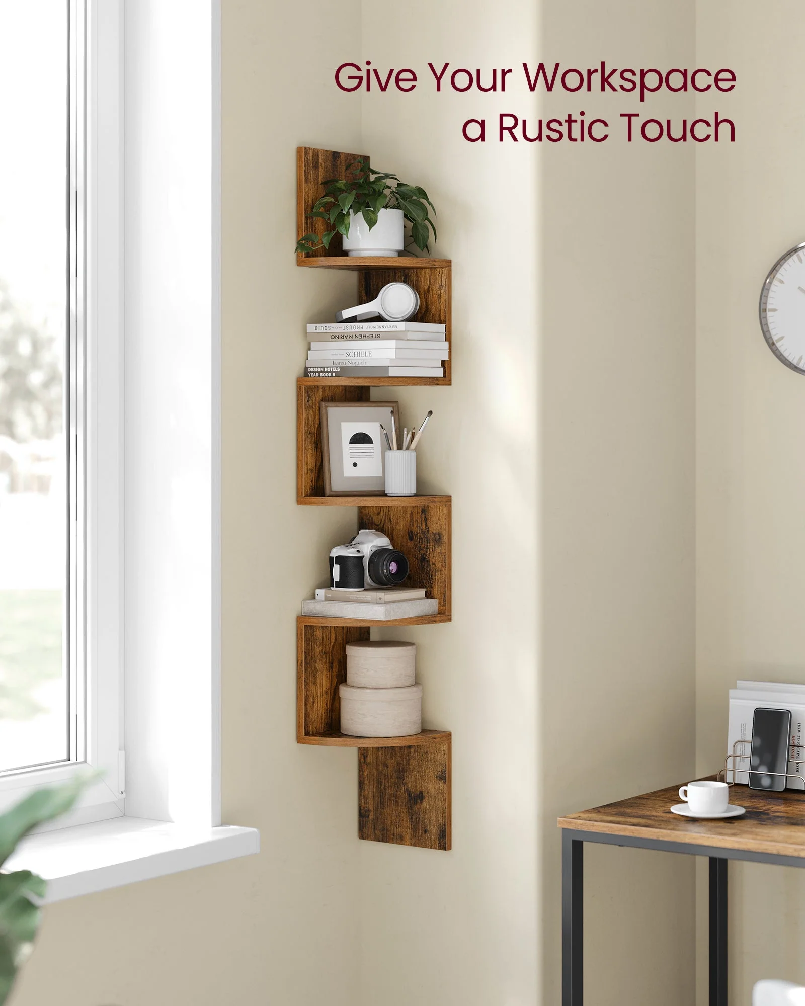Vasagle 5-tier Floating Wall Bookshelf - Rustic Brown - Image 5