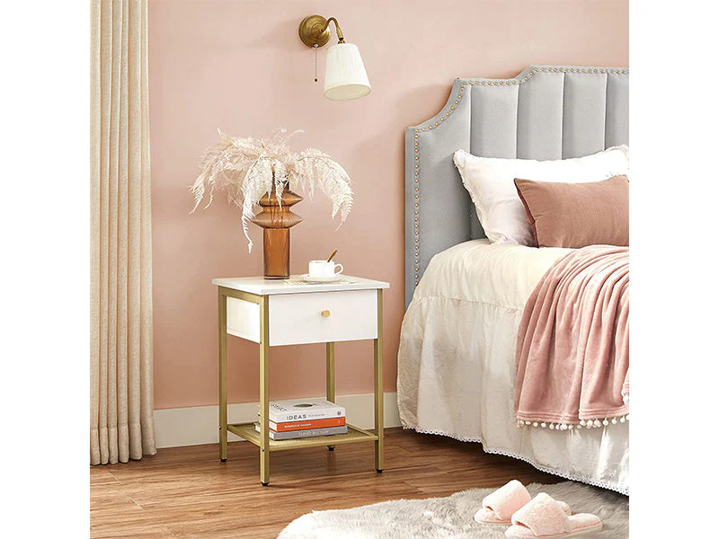 VASAGLE Bedside Table with Drawer - White Nightstand, End Table - Image 2