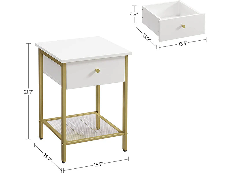 VASAGLE Bedside Table with Drawer - White Nightstand, End Table - Image 6