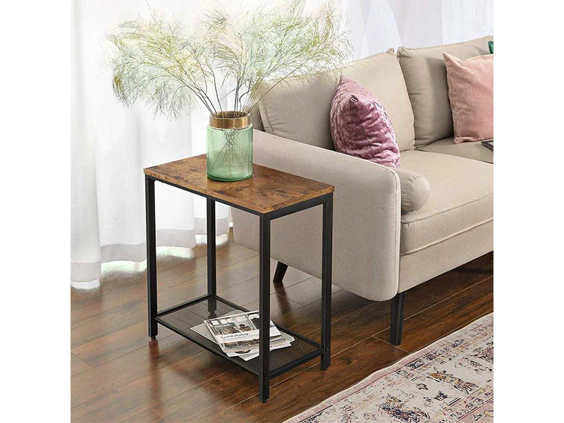 VASAGLE Brown End Table with Mesh Shelf - Image 2