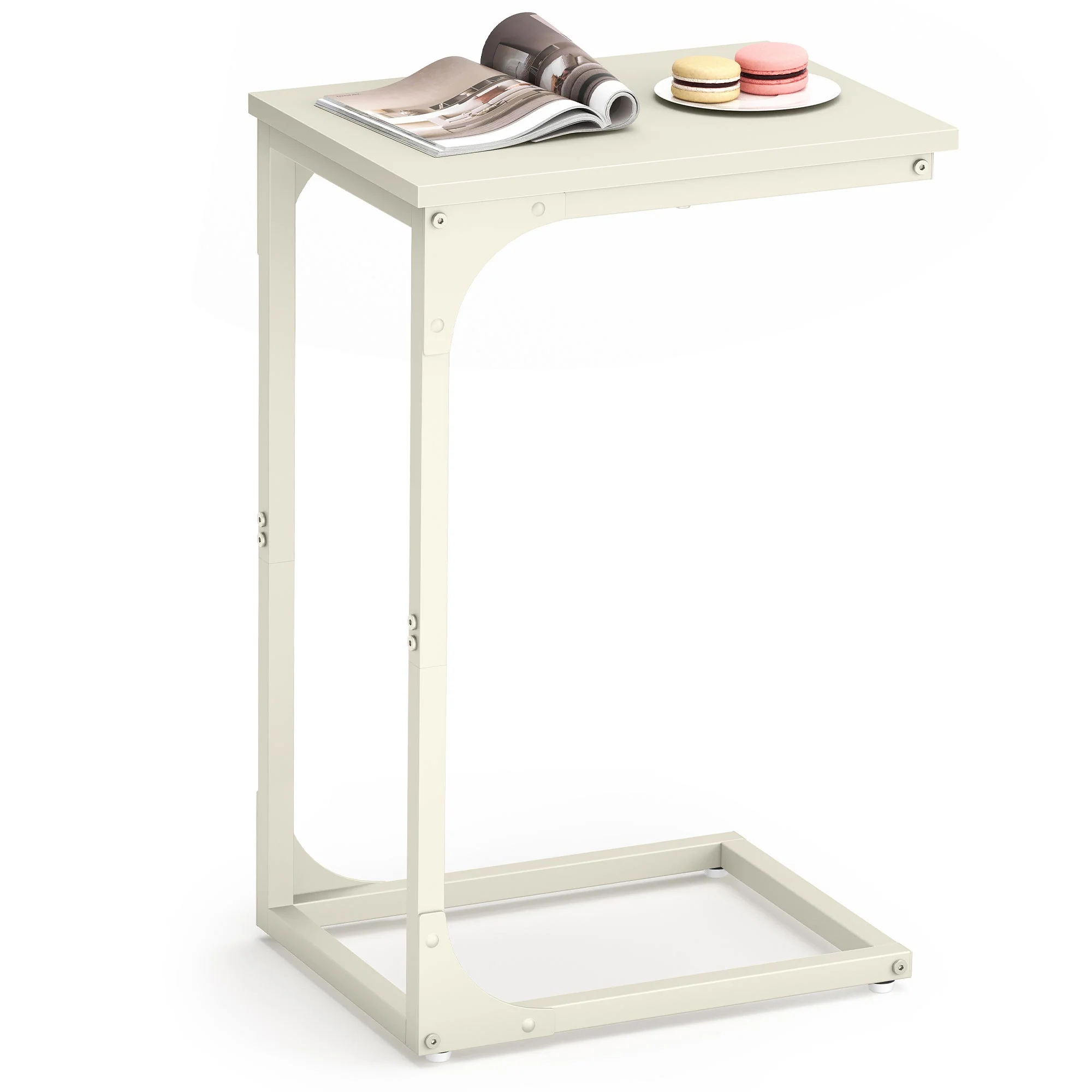 Vasagle C-Shaped End Table Bedside Laptop Table - Cream White - Image 11