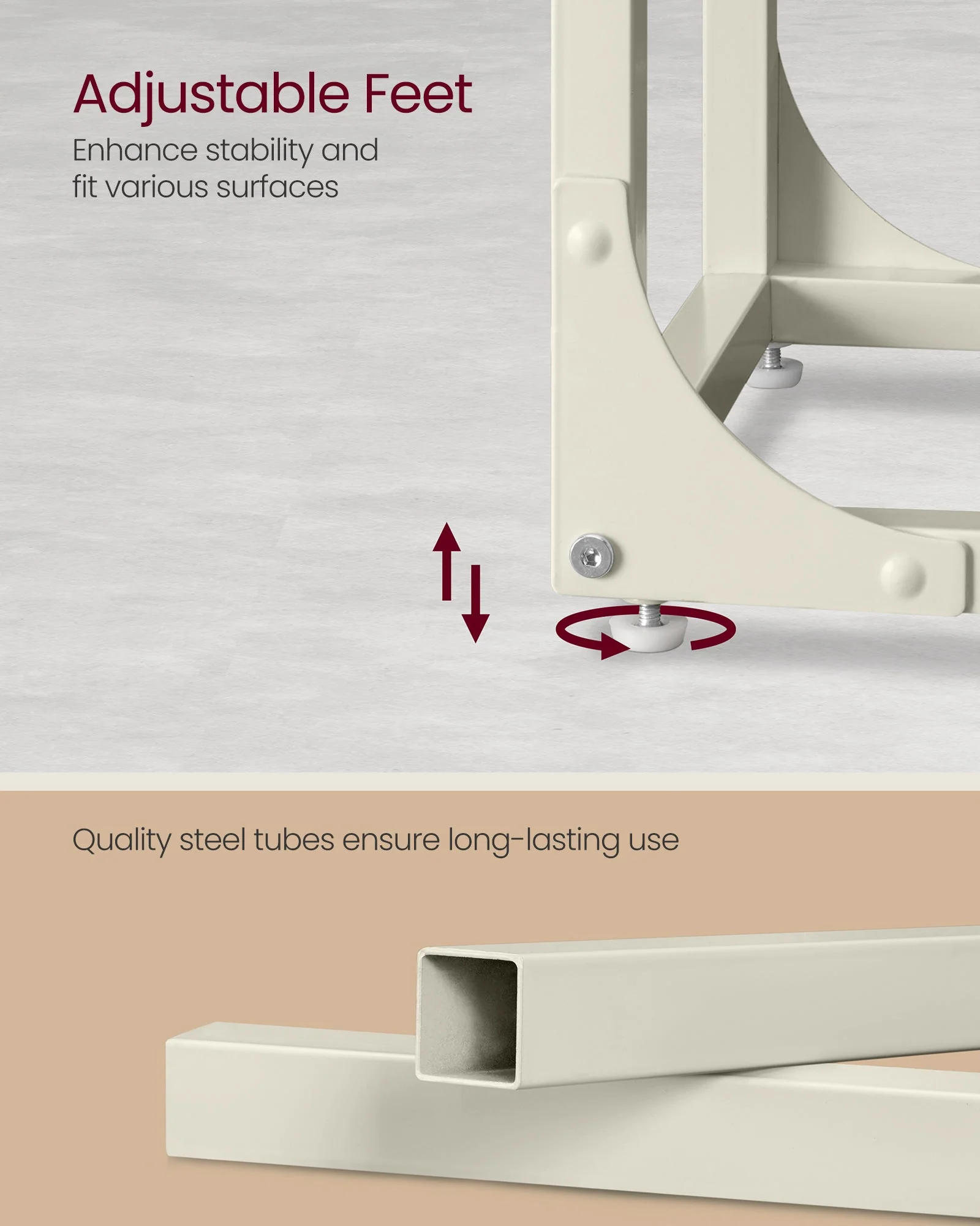 Vasagle C-Shaped End Table Bedside Laptop Table - Cream White - Image 9
