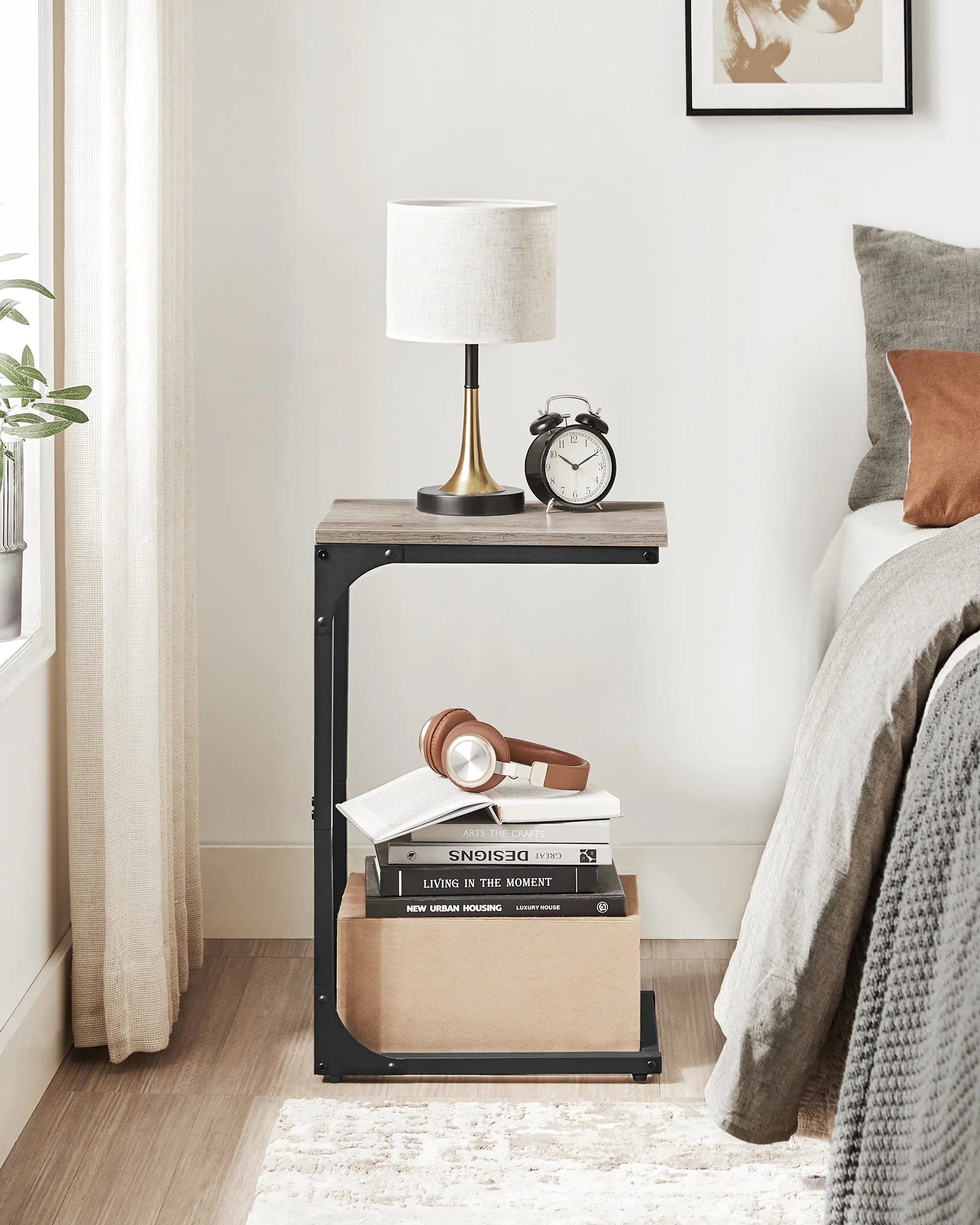 Vasagle C-Shaped End Table Bedside Laptop Table - Greige - Image 2
