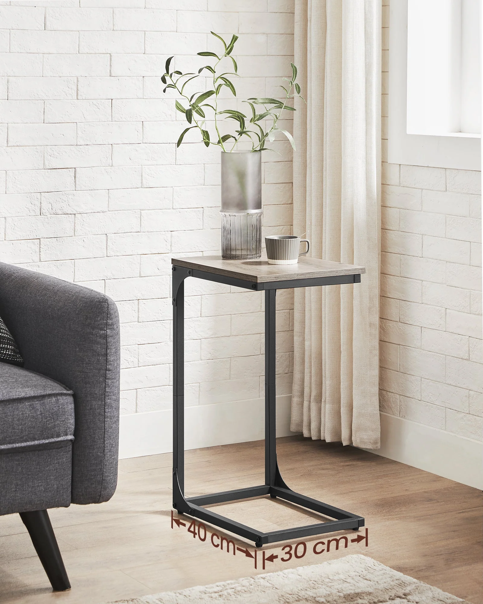 Vasagle C-Shaped End Table Bedside Laptop Table - Greige - Image 3