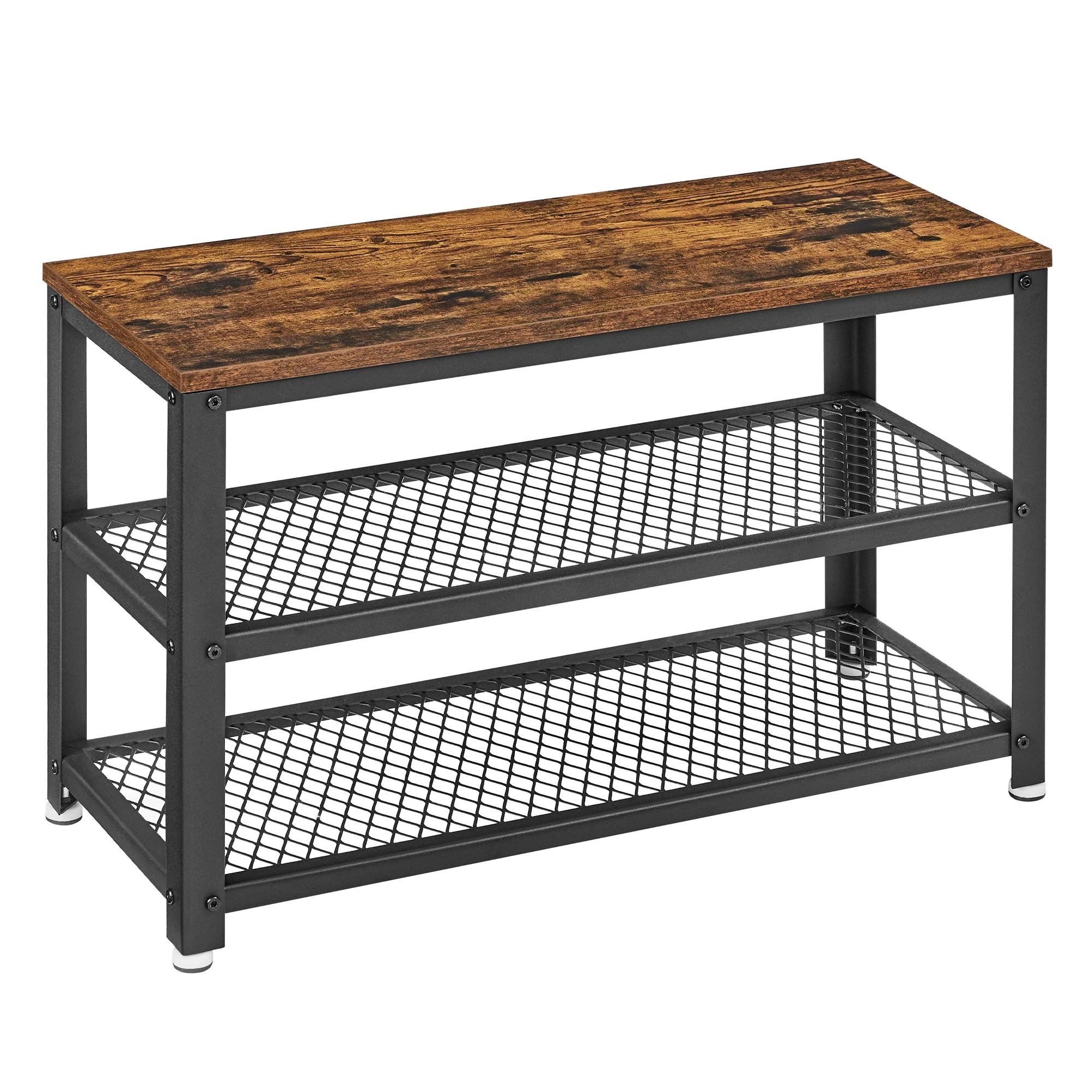 VASAGLE Shoe Storage Bench Rack with 2 Shelves - Rustic Brown - Image 9