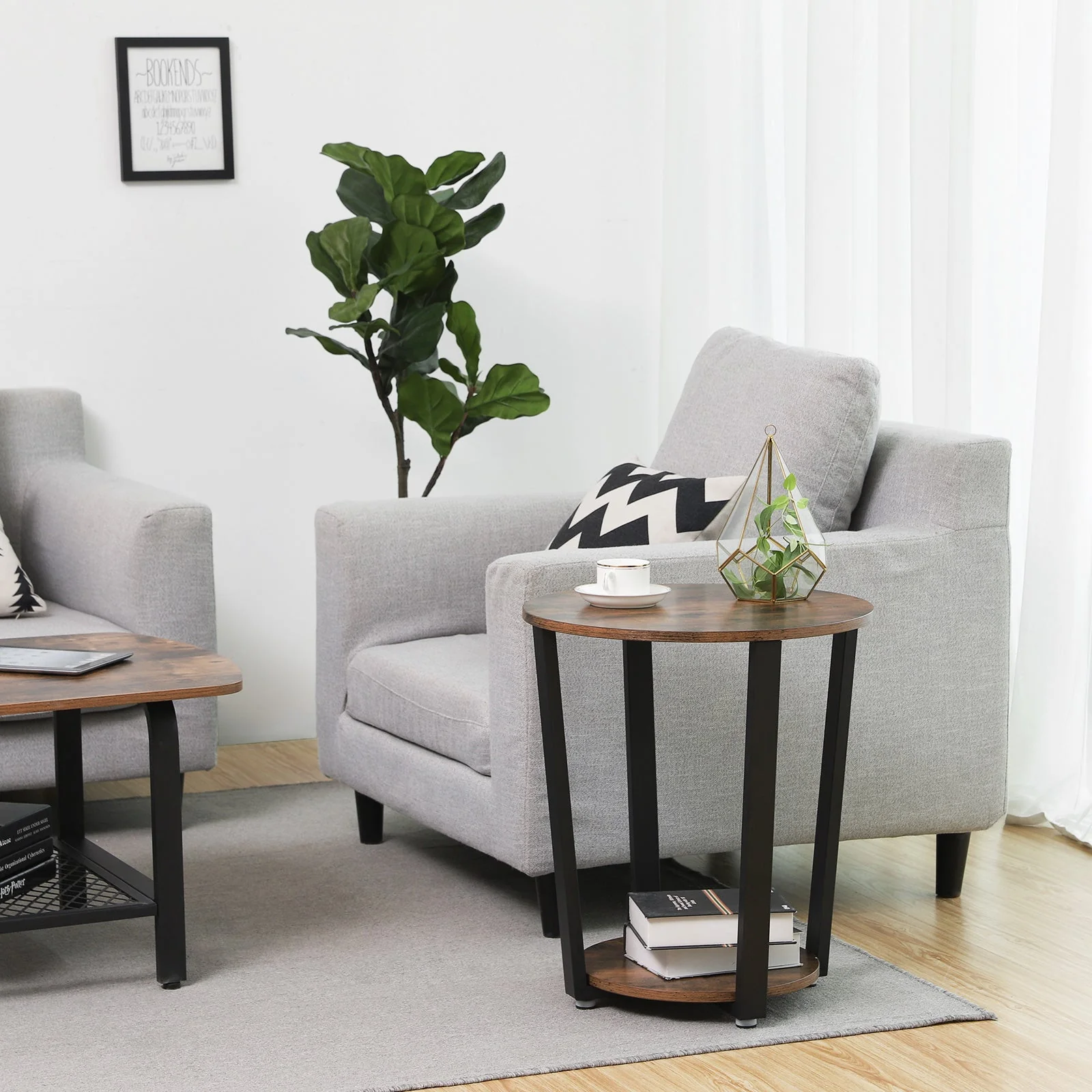 VASAGLE Side Table End Table Rustic Brown and Black - Image 3