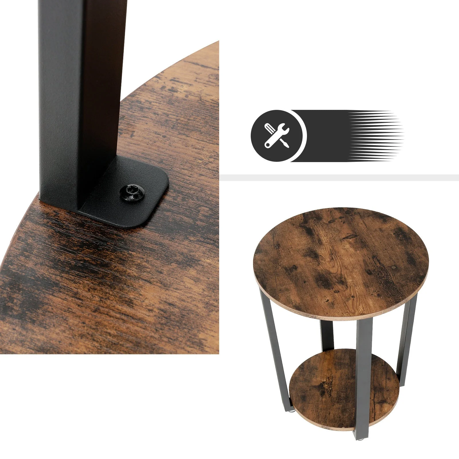 VASAGLE Side Table End Table Rustic Brown and Black - Image 8