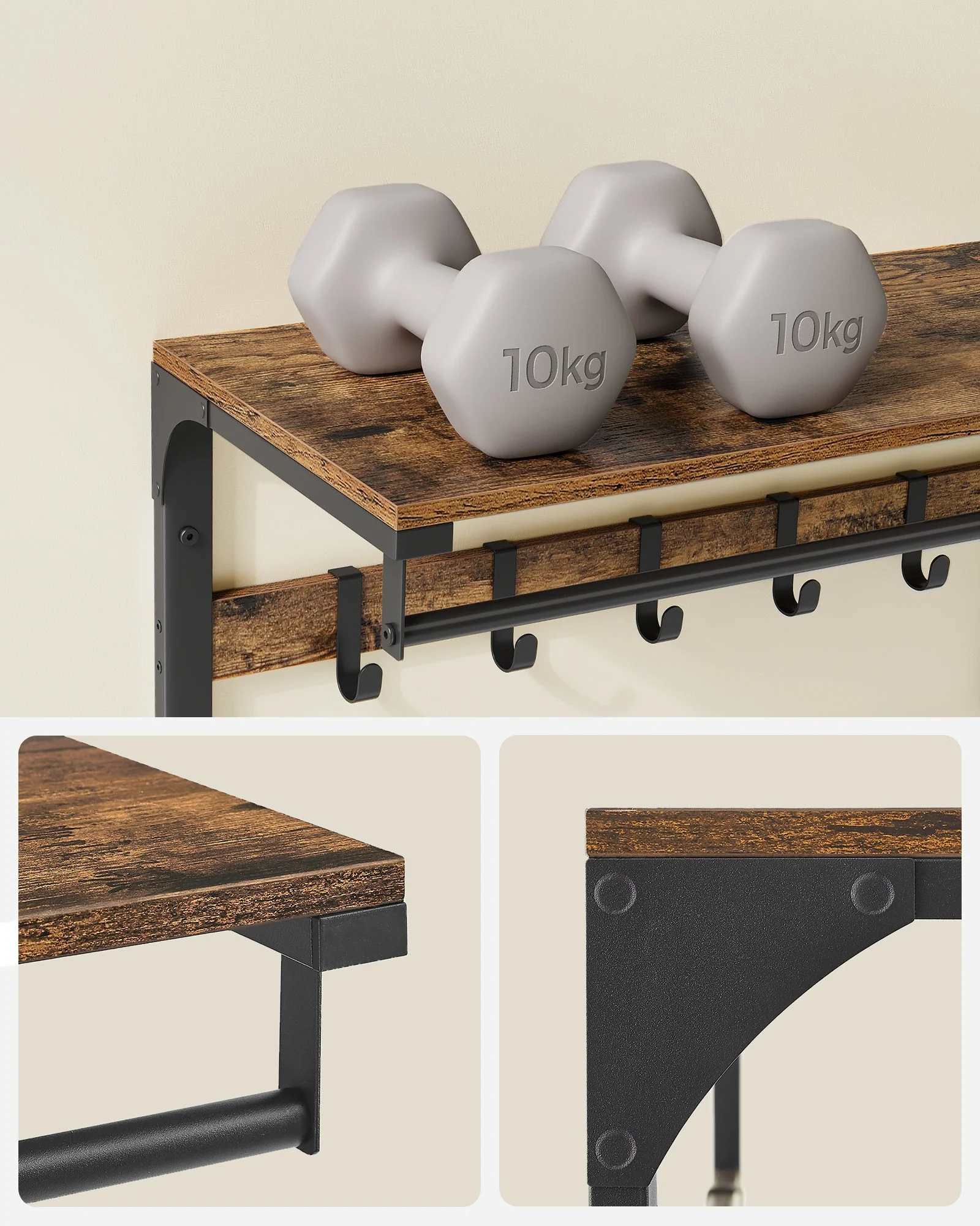 VASAGLE Wall Mounted Coat Rack Hanging Shelf - Image 5