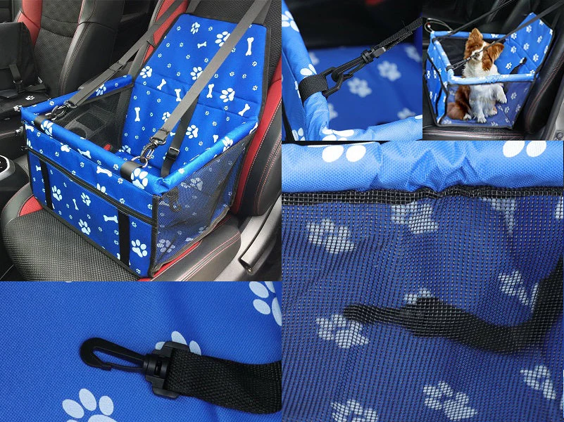 Waterproof Pet Cat Dog Car Seat Cover - Blue Pawn Bone - Image 2