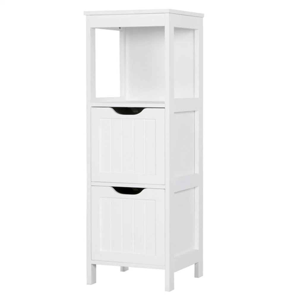 White Bathroom Cabinet 2 Hideaway Drawers 1 Shelf - Image 2
