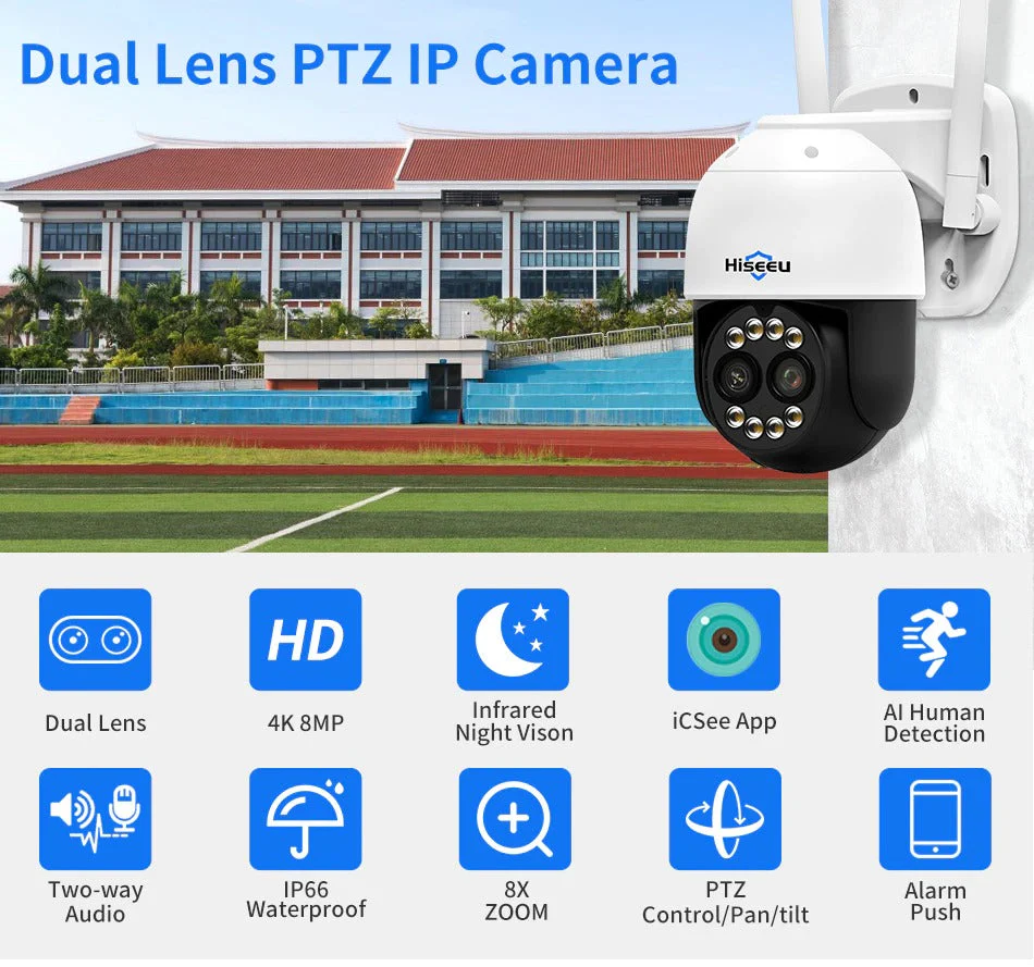 Hiseeu 4K 8MP PTZ IP Camera Outdoor WiFi - Image 5