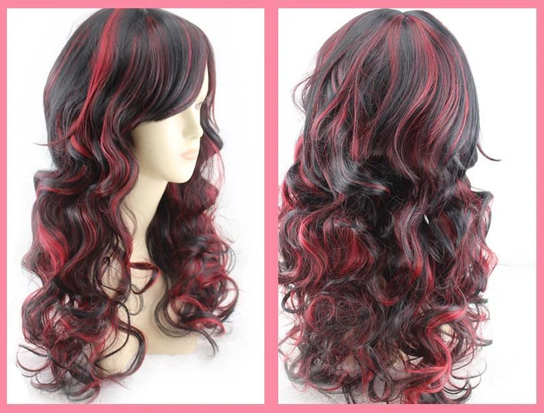 Women Long Wig Black with Red Synthetic Hair Full Wigs High Quality - Image 3