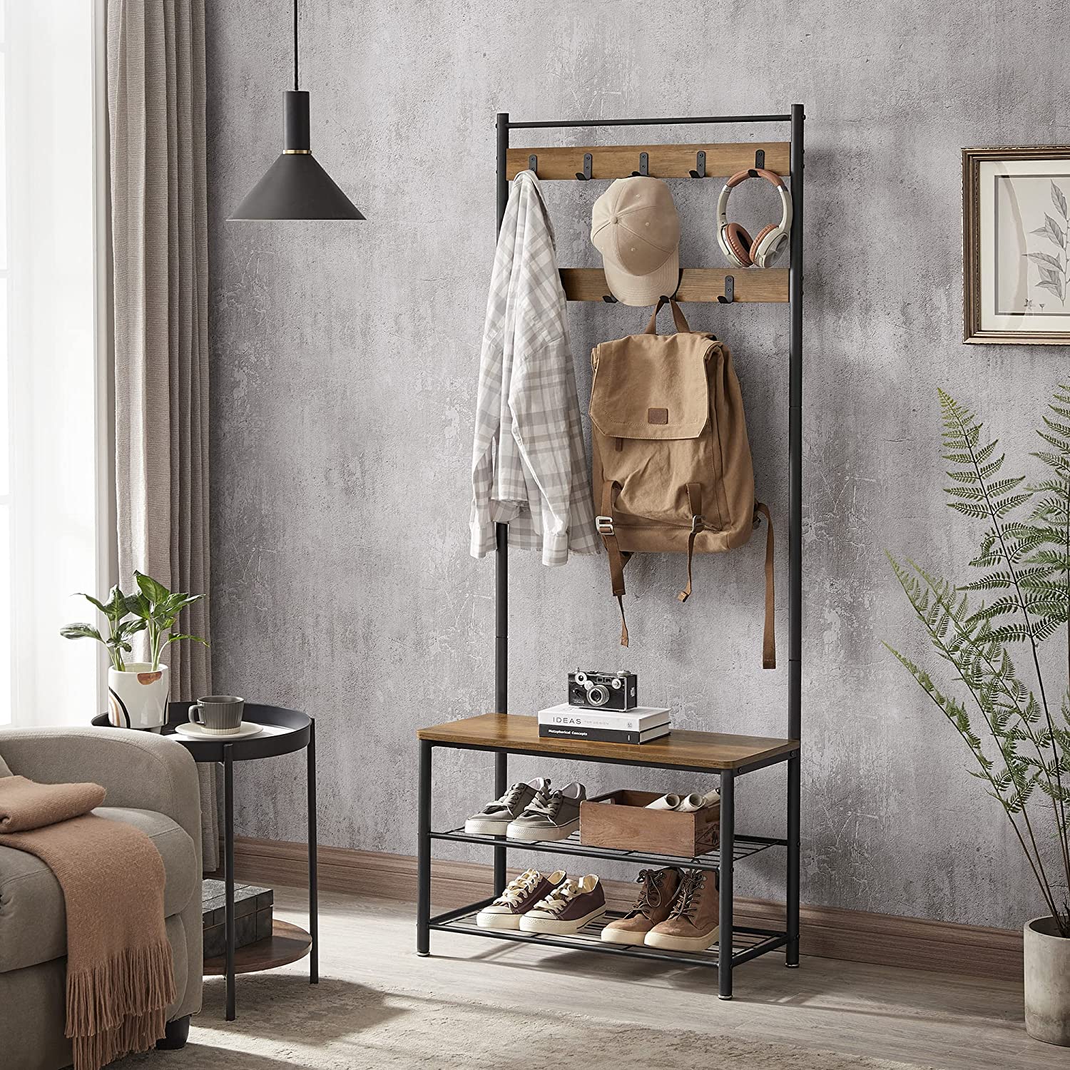 Wooden Coat Rack with Shelves Hooks by VASAGLE - Image 4