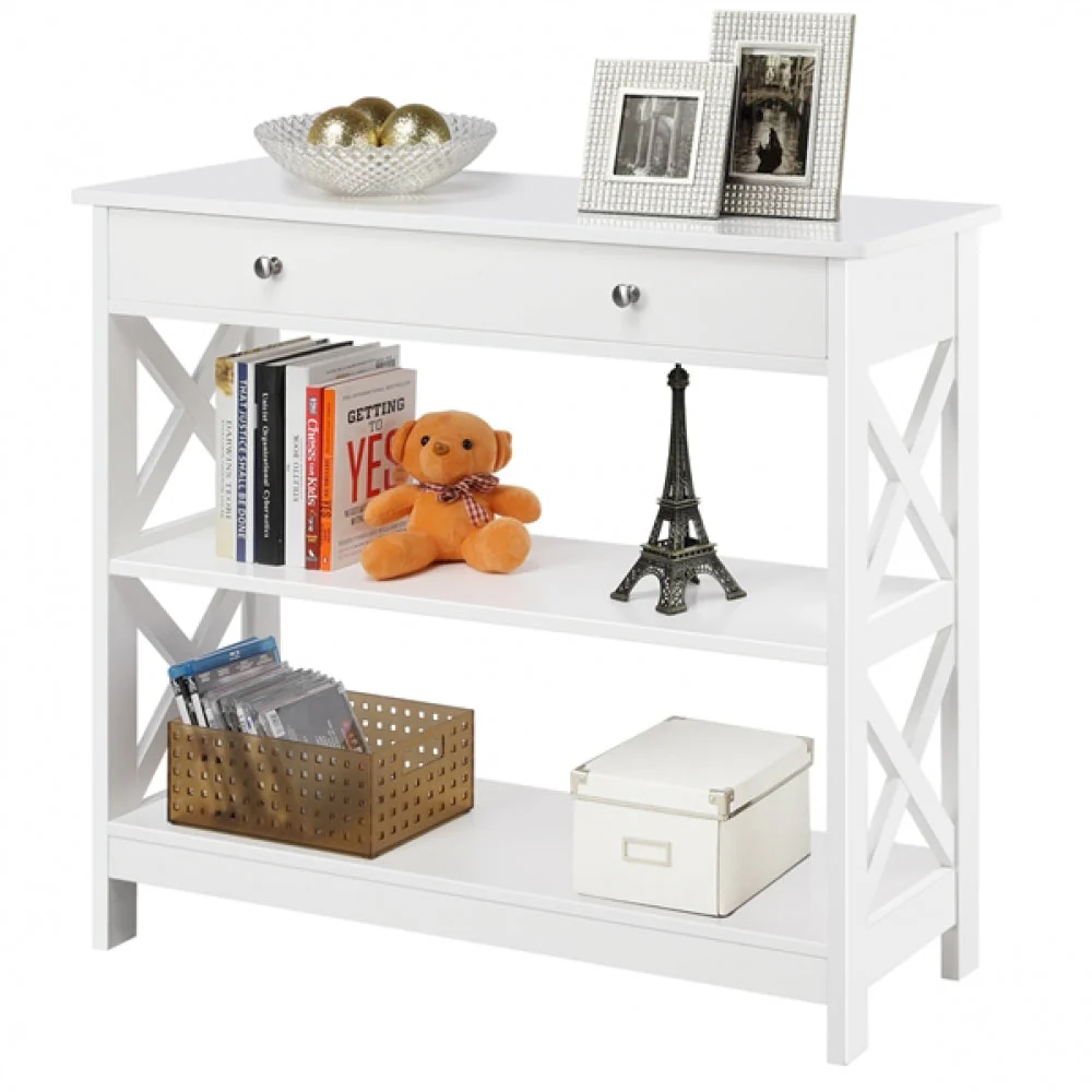 Wooden Console Table with 1 Drawer and 2 Open Shelves - Image 4