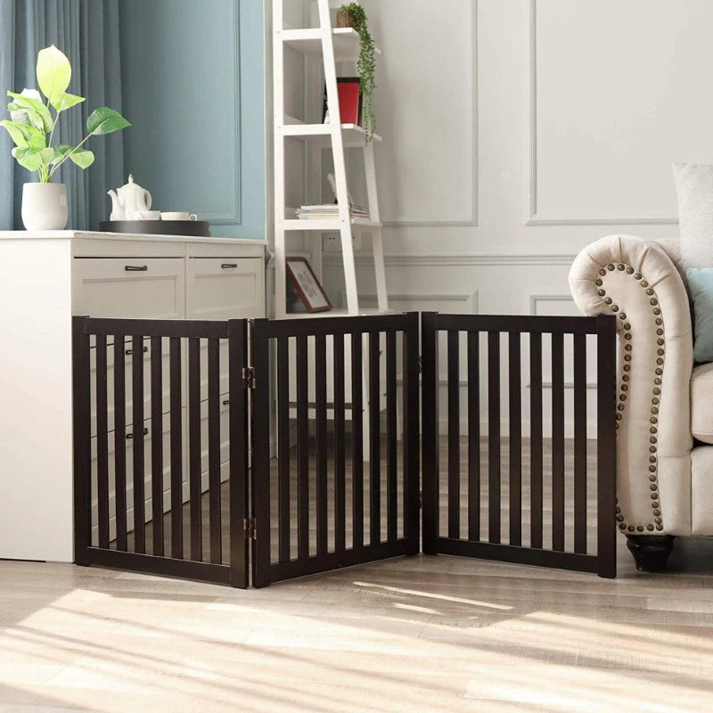 Wooden Pet Safety Gate Barrier Portable Door 3 Panel Grey - Image 7