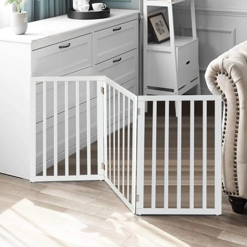 Wooden Pet Safety Gate Barrier Portable Door 3 Panel White - Image 5