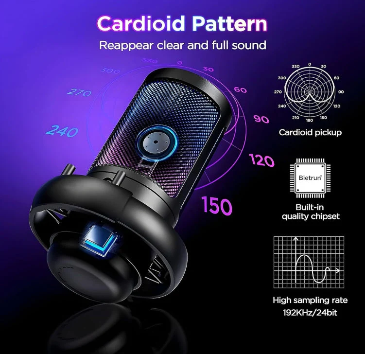 XVersion RGB Gaming Streaming Microphone for PC/PS5 with Volume Controlling, Pop Filter, Condensor Mic with Quick Mute, - Image 4