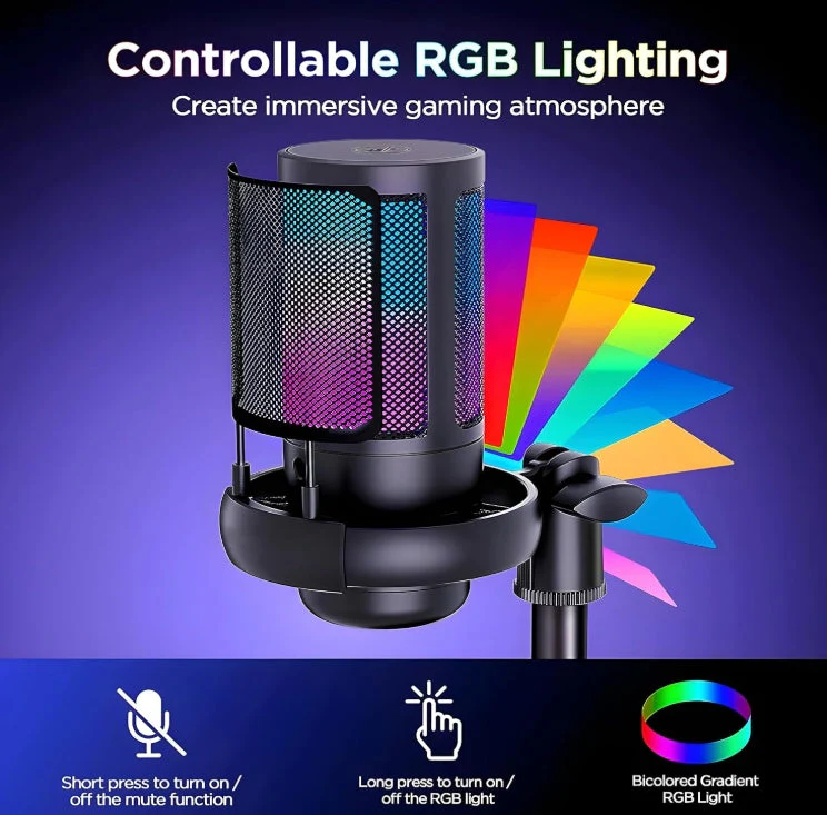 XVersion RGB Gaming Streaming Microphone for PC/PS5 with Volume Controlling, Pop Filter, Condensor Mic with Quick Mute, - Image 5